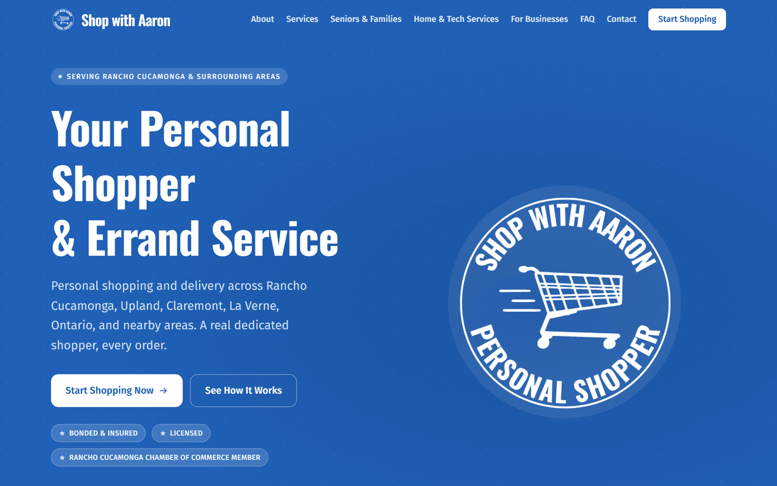 Screenshot of the Shop with Aaron website