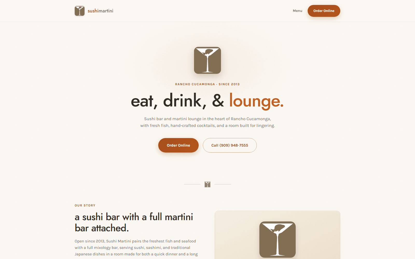 Screenshot of the Sushi Martini website